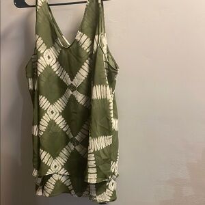 Lane Bryant Asymmetrical Green and White Tank Top